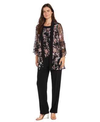R & M Richards - Women's 2-Pc. Embroidered Illusion-Sleeve Top & Pants Set