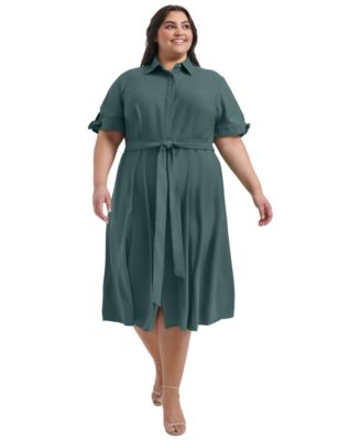 Calvin Klein - Plus Size Tie-Sleeve Shirtdress