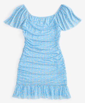 With Jules - Big Girls Ruched Flutter-Sleeve Mesh Dress
