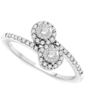 Macy's - Diamond Double Halo Bypass Statement Ring (1/4 ct. t.w.) in Sterling Silver