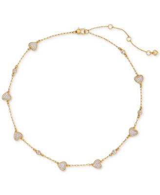 kate spade new york - Two-Tone Cubic Zirconia Pav&eacute; & Bezel Station Collar Necklace, 16" + 3" extender