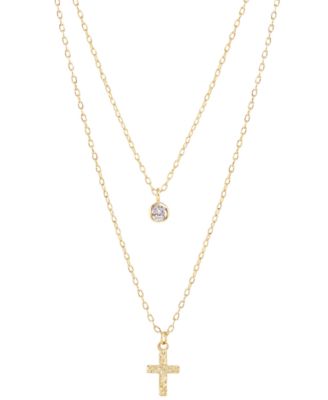 Macy's - Round Cubic Zirconia & Cross Two Row Pendant Necklace, 18" + 2" extender
