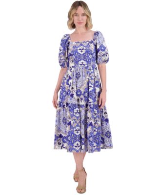 Vince Camuto - Women's Floral-Print Puffed-Sleeve Dress