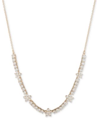 Marchesa - Gold-Tone Cubic Zirconia Flower Statement Necklace, 16" + 3" extender