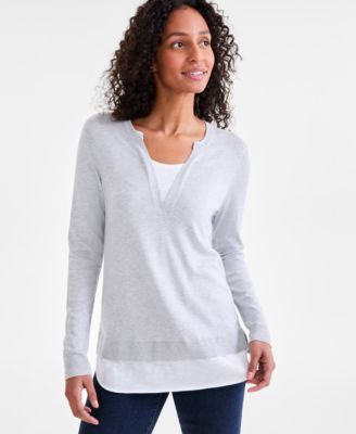 Style & Co - Women's Split-Neck Two-For-One Sweater