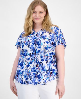 AK Anne Klein - Plus Size Printed Flutter-Sleeve Top