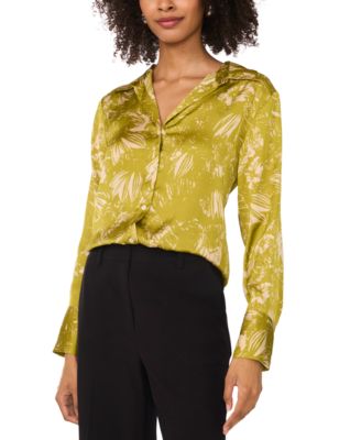 Vince Camuto - Women's Printed Collared V-Neck Blouse