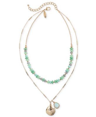 Style & Co - Gold-Tone Disc & Stone Beaded Layered Pendant Necklace, 20" + 3" extender