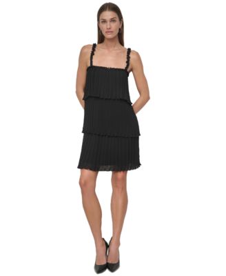 DKNY - Women's Pleated Tiered Chiffon A-Line Sleeveless Dress