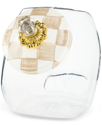 MacKenzie-Childs - Mocha Check-Lid Clear Glass Cookie Jar