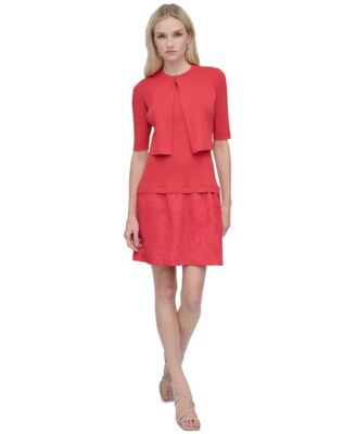 DKNY - Women's Mixed-Media Jewel-Neck Cardigan Dress