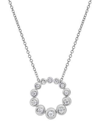 Macy's - Diamond Graduated Bezel Circle Pendant Necklace (1/5 ct. t.w.) in 14k White Gold, 16" + 2" extender