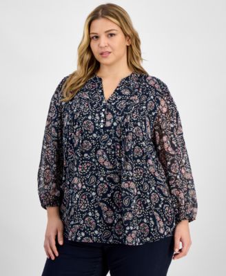 Tommy Hilfiger - Plus Size Paisley Pintuck-Front Tunic