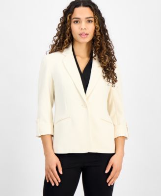 AK Anne Klein - Petite One-Button Roll-Tab-Sleeve Blazer