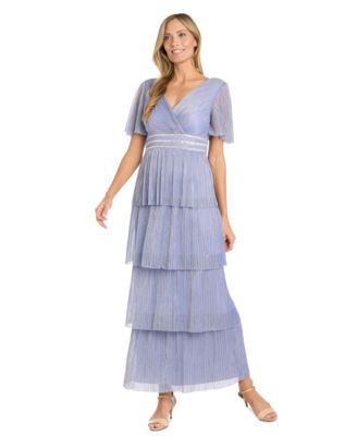 R & M Richards - Women's Tiered Rhinestone-Waist Pleated Gown