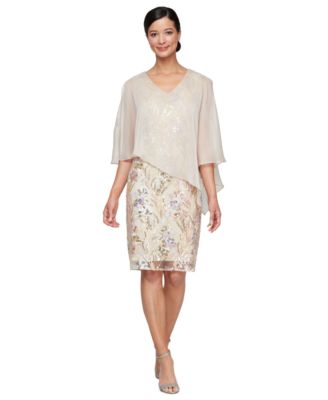 SL Fashions - Petite Embellished Cape-Overlay Sheath Dress