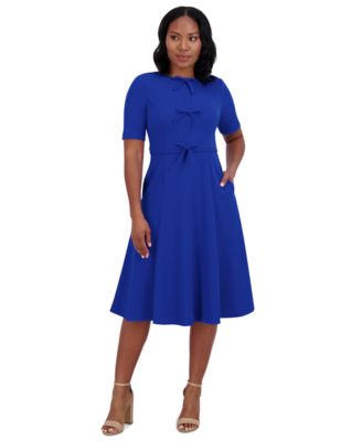 Jessica Howard - Petite Bow-Trim Fit & Flare Dress