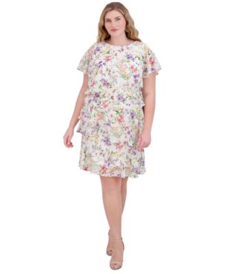 Jessica Howard - Plus Size Chiffon Asymmetrical-Tiered Dress