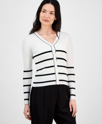 T Tahari - Women's V-Neck Button-Front Long-Sleeve Cardigan