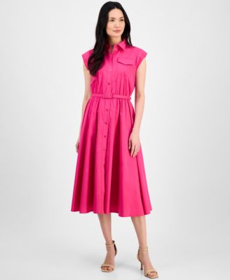 T Tahari - Women's Spread-Collar Button-Front Midi Dress