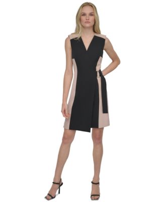 DKNY - Women's Colorblocked Belted Sleeveless Sheath Dress