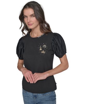 KARL LAGERFELD PARIS - Women's Puff-Sleeve Pin Tee