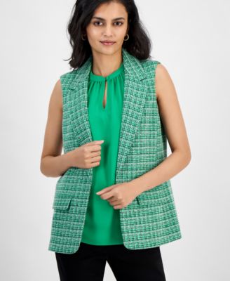 Kasper - Women's Tweed Open-Front Notch-Collar Vest