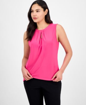 Kasper - Women's Box-Pleat Keyhole Solid Top, Regular & Petite Sizes