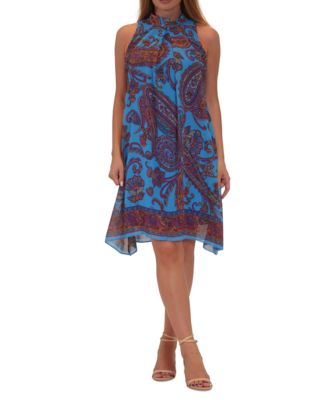 Robbie Bee - Women's Printed Mock Neck Sleeveless Shift Dress