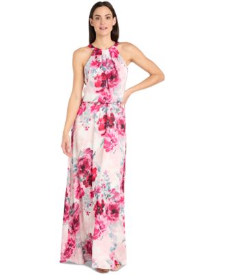 R & M Richards - Petite Floral-Print High-Neck Blouson Dress