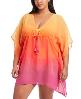 Bleu by Rod Beattie - Plus Size Ombr&eacute; Beat The Heat Caftan Swim Cover-Up
