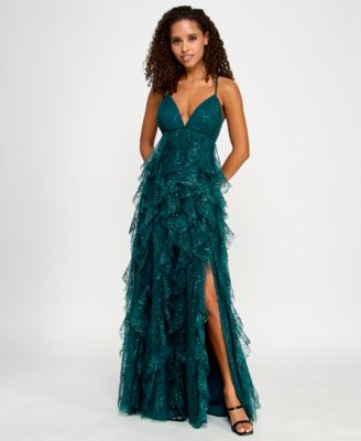pear culture - Juniors' Sequin Lace Ruffled Ball Gown
