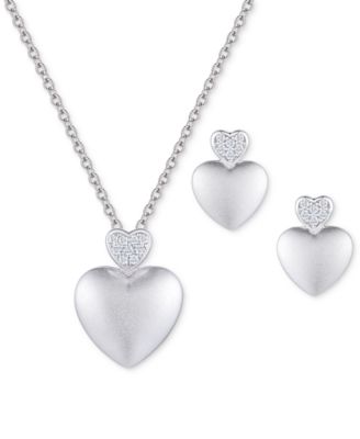 Macy's - 2-Pc. Set Diamond Double Heart Pendant Necklace & Matching Stud Earrings (1/10 ct. t.w.) in Sterling Silver