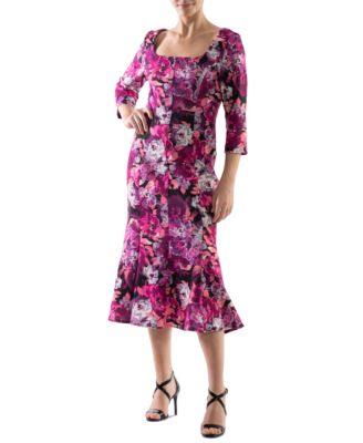 Donna Ricco - Women's Floral-Print Flouce-Hem Midi Dress