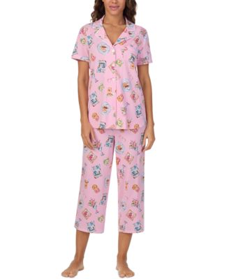 Cuddl Duds - Women's Printed Collared Cropped Pajama Set