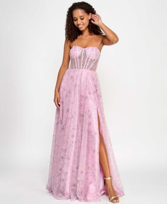 City Studios - Juniors' Faux-Pearl Glitter Rhinestone Tulle Ball Gown