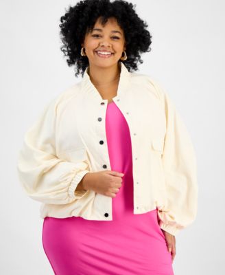 Bar III - Plus Size Bubble-Hem Twill Cargo Jacket