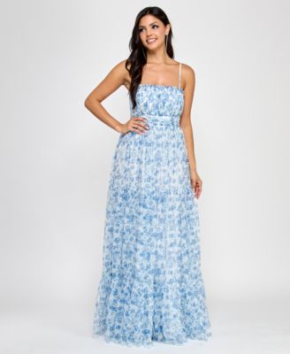 City Studios - Juniors' Tiered Floral-Print Gathered Dress
