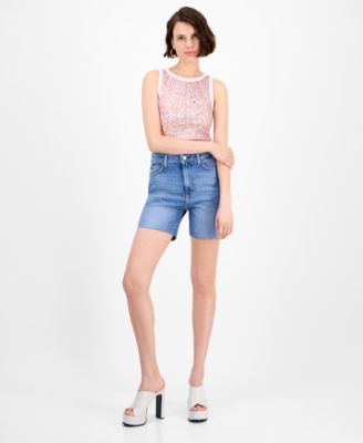 GUESS - Women's 80s Pedal High-Rise Denim Shorts
