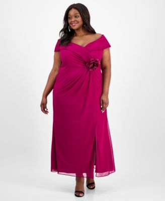 Alex Evenings - Plus Size Rosette-Trim Slit-Front A-Line Dress