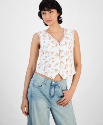 And Now This - Women's Lace-Trim V-Neck Woven Vest