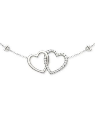 Charles & Colvard - Moissanite Linked Hearts Pendant Necklace (3/8 ct. t.w.) in Sterling Silver, 18"
