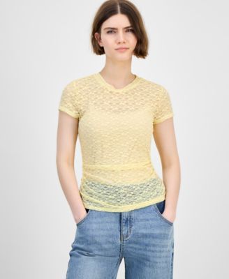 Bar III - Women's Lace Short-Sleeve Crewneck Tee
