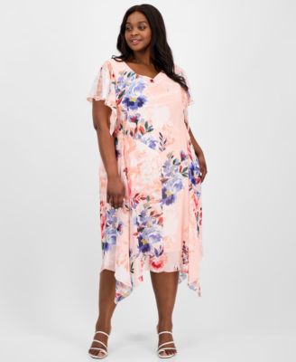 Robbie Bee - Plus Size Printed Cowl-Neck Flutter-Sleeve Dress