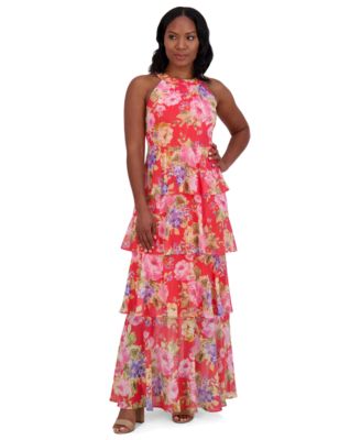 Jessica Howard - Women's Floral-Print Tiered Halter Gown