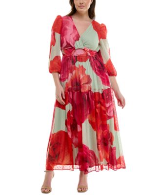 Taylor - Plus Size Floral-Print Twist-Waist Tiered Dress