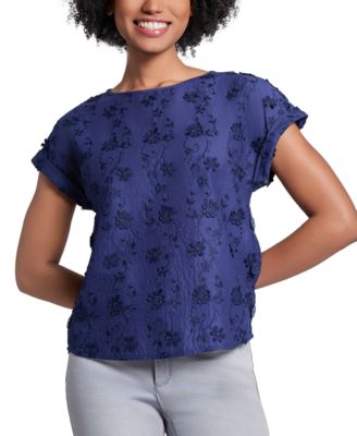 Jones New York - Petite Short-Sleeve Embroidered Top