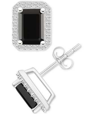 Macy's - Onyx & Lab-Created White Sapphire (1/4 ct. t.w.) Emerald-Cut Halo Stud Earrings in 10k Gold