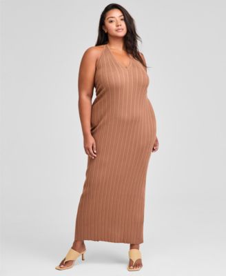 And Now This - Trendy Plus Size V-Neck Sleeveless Sweater Dress
