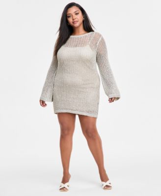 Bar III - Trendy Plus Size Long-Sleeve Crochet Mini Dress